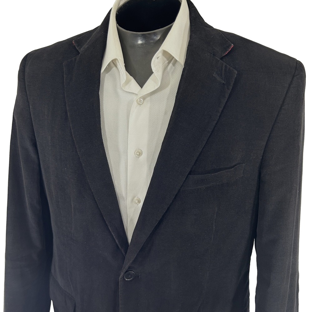 Stafford Corduroy Blazer Mens 42L Black Classic Fit Elbow Patches Single Vent